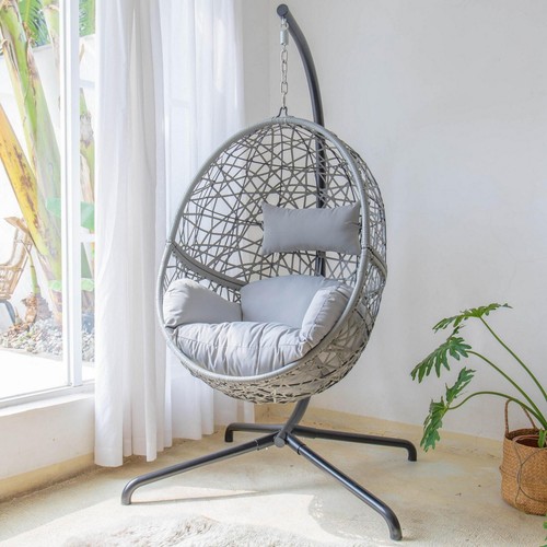 Grey hanging rattan egg chair - rattan,